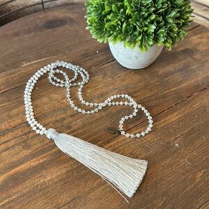 Silver Gray Zacasha Beaded Tassel Necklace